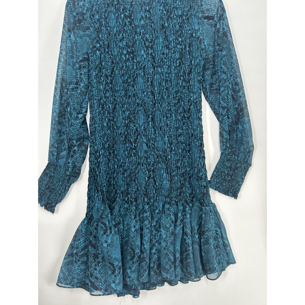 MISA Los Angeles dress teal snake Medium Drop Waistline Long Sleeve Stretch